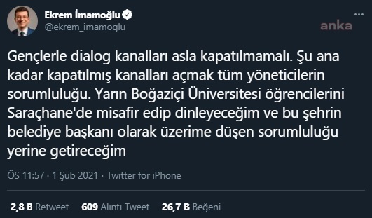 EKREM İMAMOĞLU BOĞAZİÇİLİ ÖĞRENCİLERLE GÖRÜŞECEK