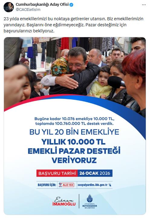 Ekrem İmamoğlu: "Bu yıl 20 bin emekliye yıllık 10 bin TL pazar desteği veriyoruz"