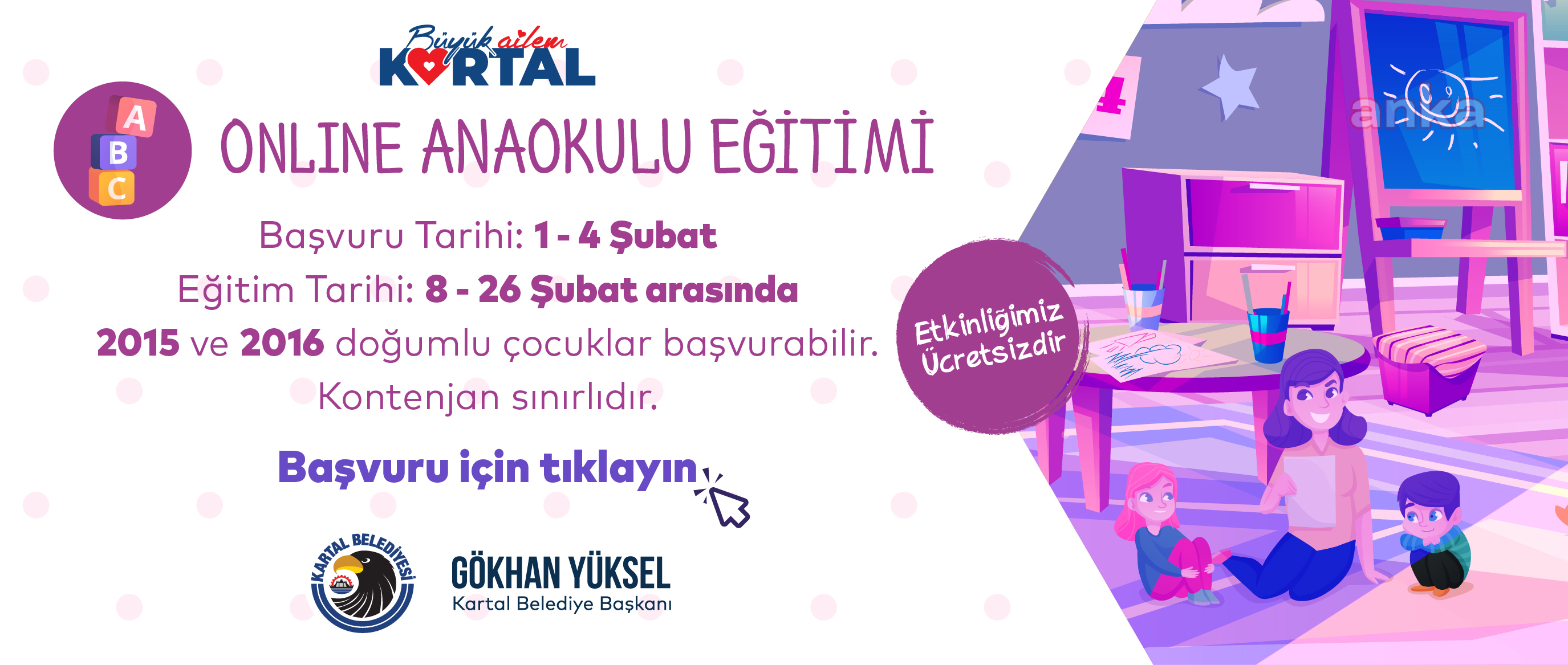 KARTAL BELEDİYESİ'NDEN ÜCRETSİZ ONLİNE ANAOKULU EĞİTİMİ