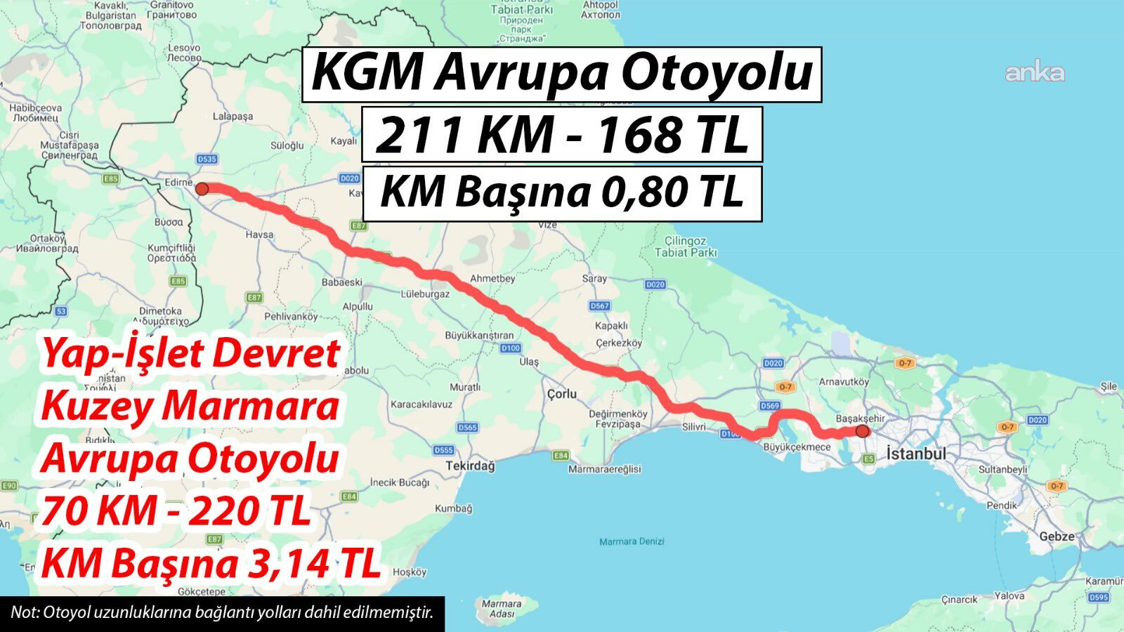 CHP'li Yavuzyılmaz: İstanbul-Edirne Otoyolu'nda geçiş ücreti 660 TL'ye çıkabilir