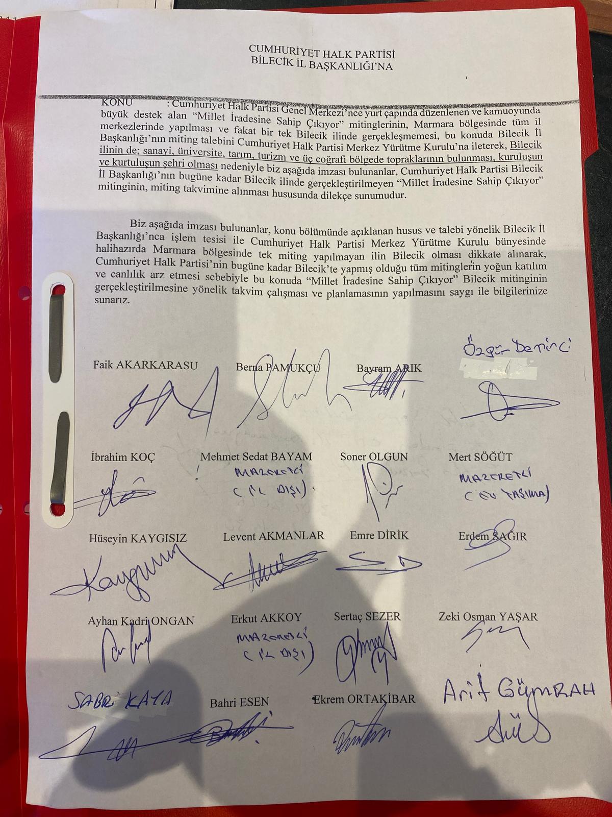 CHP Bilecik İl Örgütü'nden Genel Başkan Özel'e çağrı: Millet İradesine Sahip Çıkıyor mitingi Bilecik'te de düzenlensin