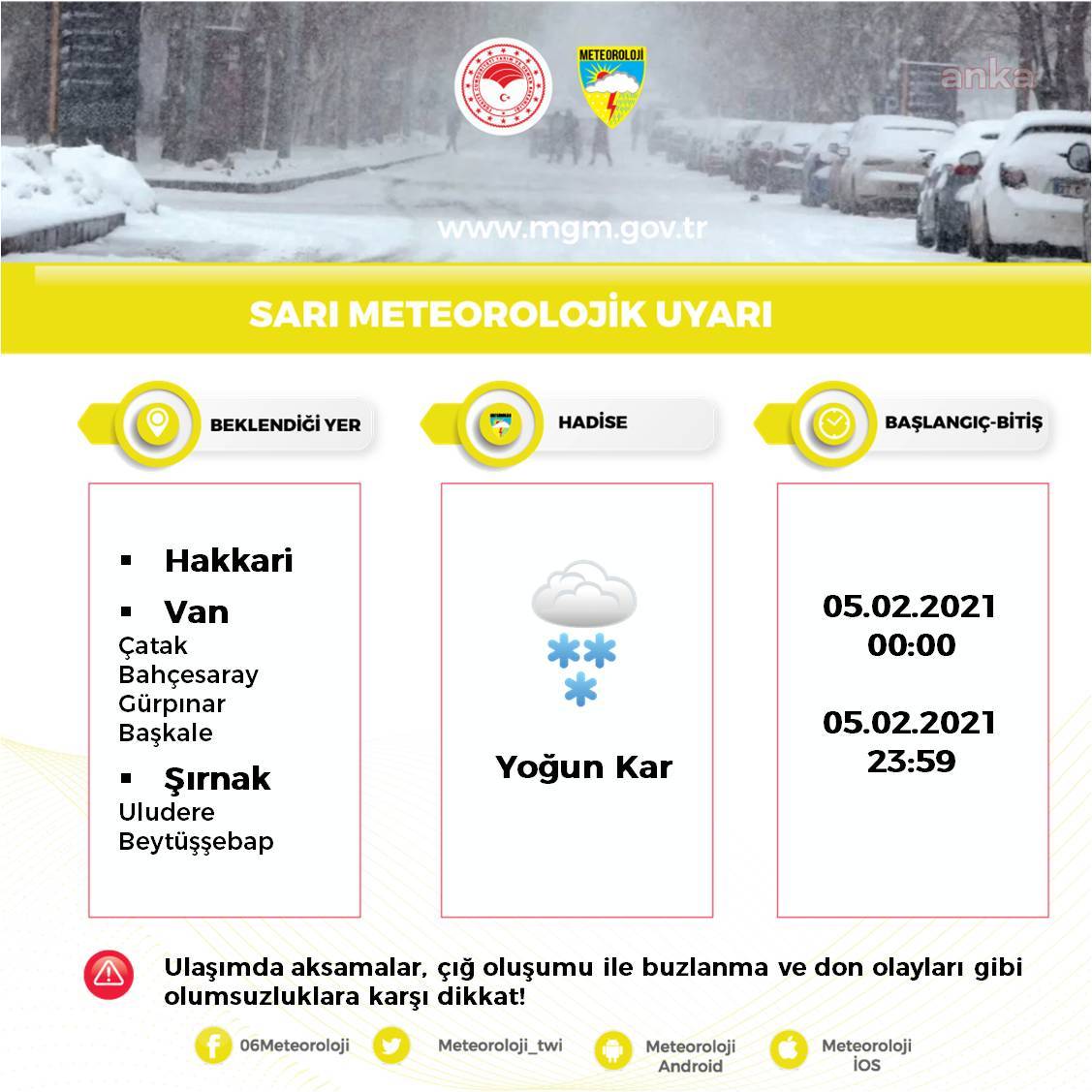 METEOROLOJİ'DEN HAKKARİ İÇİN YOĞUN KAR UYARISI