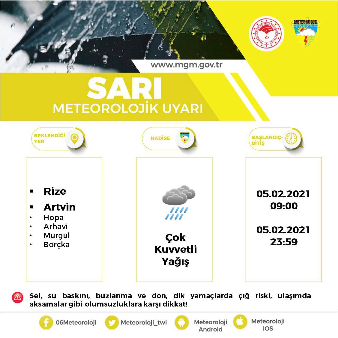 METEOROLOJİ'DEN KUVVETLİ YAĞIŞ VE ÇIĞ UYARISI