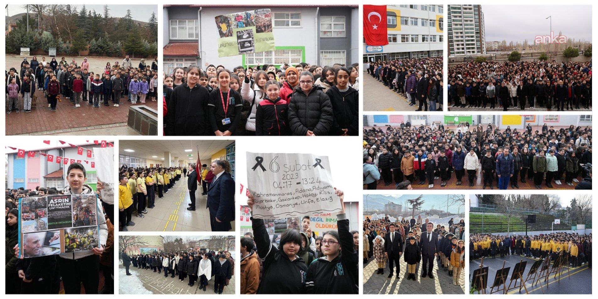 Okullarda, 6 Şubat depremlerinde hayatını kaybedenler için saygı duruşunda bunuldu
