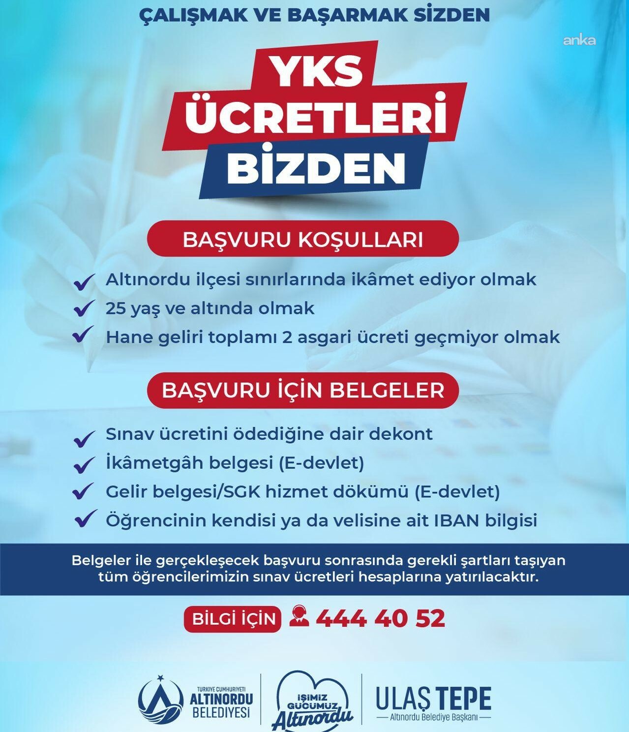 Altınordu Belediyesi, üniversite adaylarının YKS ücretlerini karşılayacak