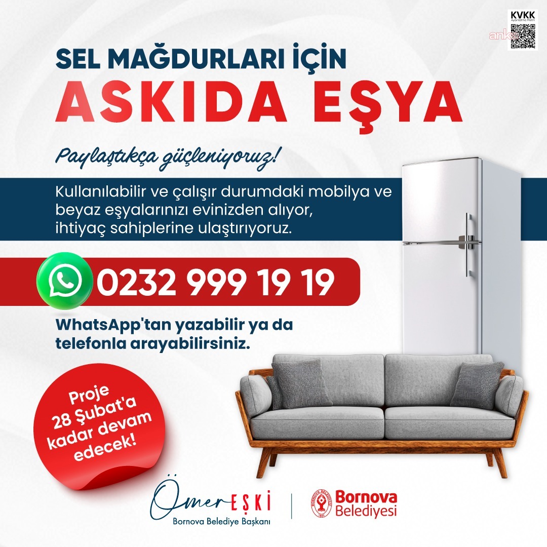 Bornova Belediyesi'nden "Askıda Eşya" kampanyasıyla sel mağdurlarıyla dayanışma