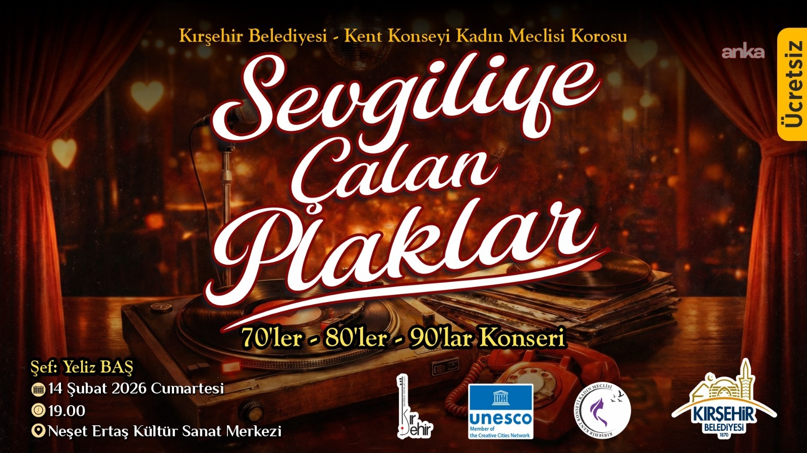 Kırşehir'de 14 Şubat'a özel konser: "Sevgiliye Çalan Plaklar"
