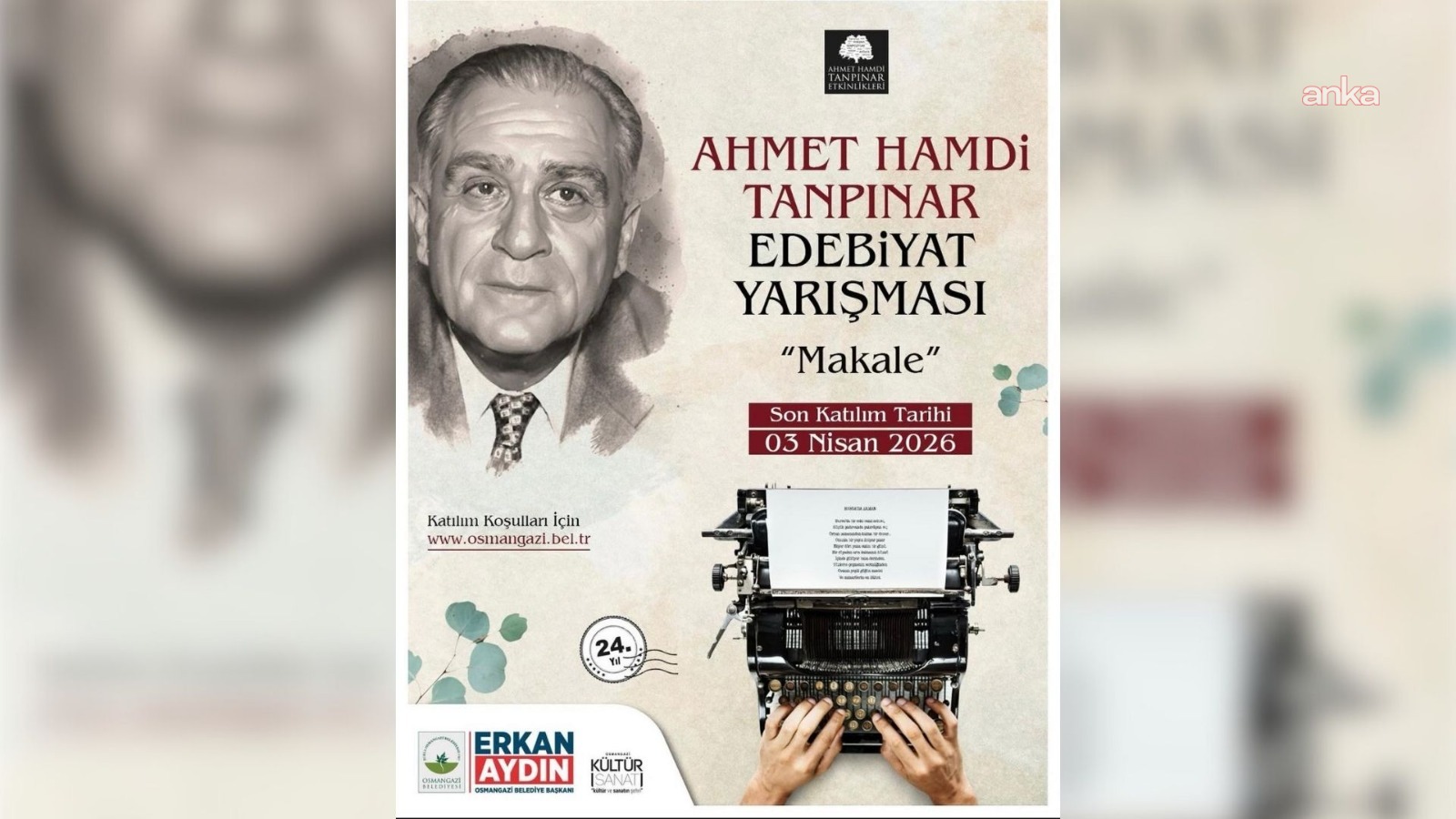 Osmangazi'de Ahmet Hamdi Tanpınar Edebiyat Yarışması'na başvurular başladı