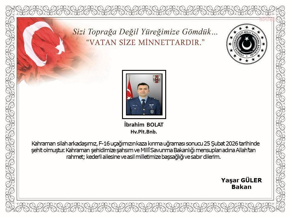 Balıkesir'de F-16 uçağı düştü... Milli Savunma Bakanı Güler'den taziye mesajı