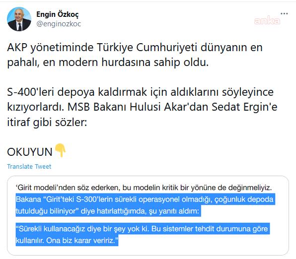 CHP’Lİ ÖZKOÇ: TÜRKİYE DÜNYANIN EN PAHALI, EN MODERN HURDASINA SAHİP OLDU