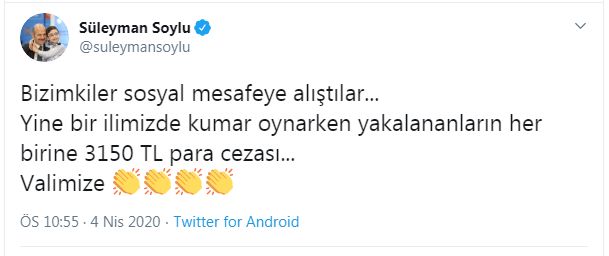 BAKAN SOYLU: İKİ GRUBUN KAVGASINDA SOSYAL MESAFEYE UYMADIKLARI İÇİN PARA CEZASI KESİLDİ