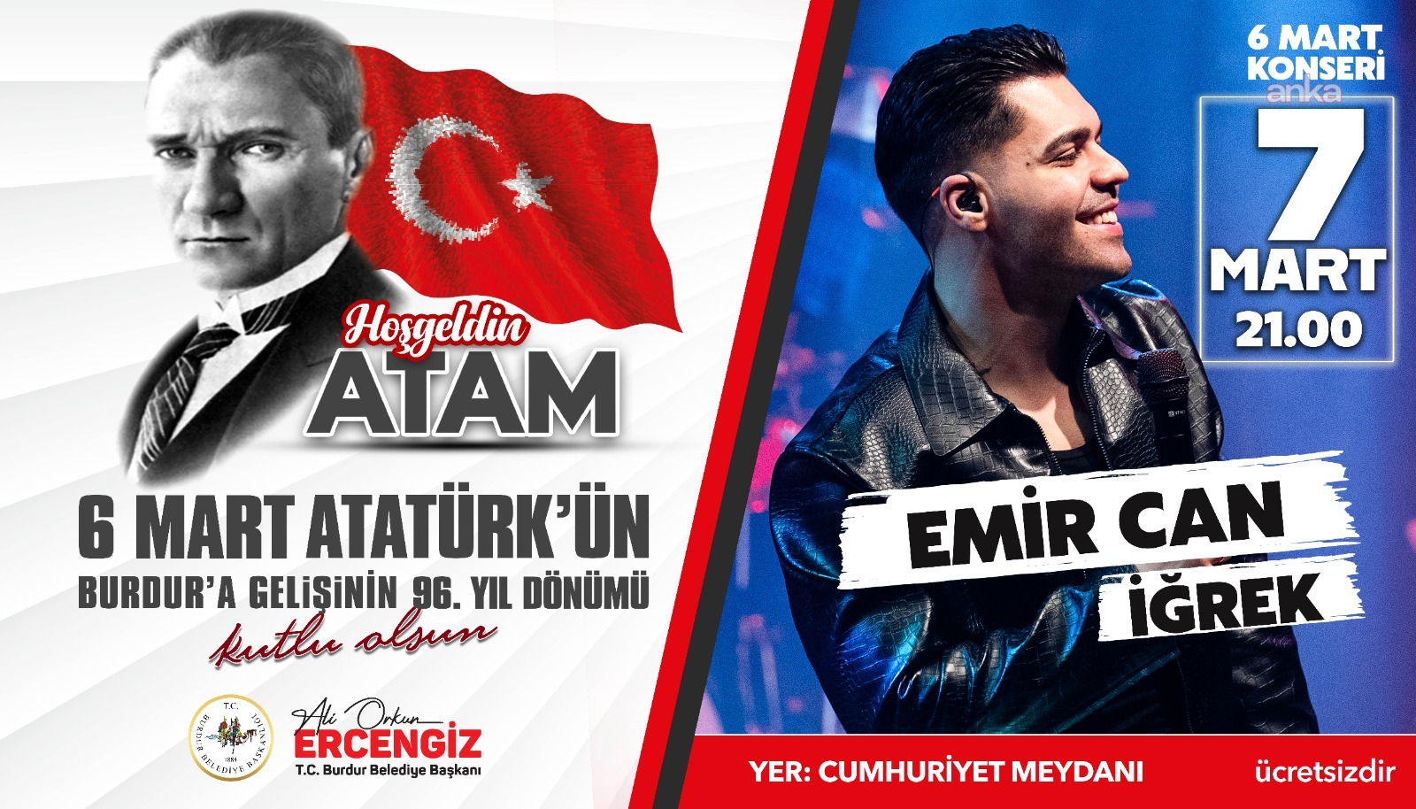 Atatürk’ün Burdur’a gelişinin 96’ncı yıl dönümü konserle kutlanacak