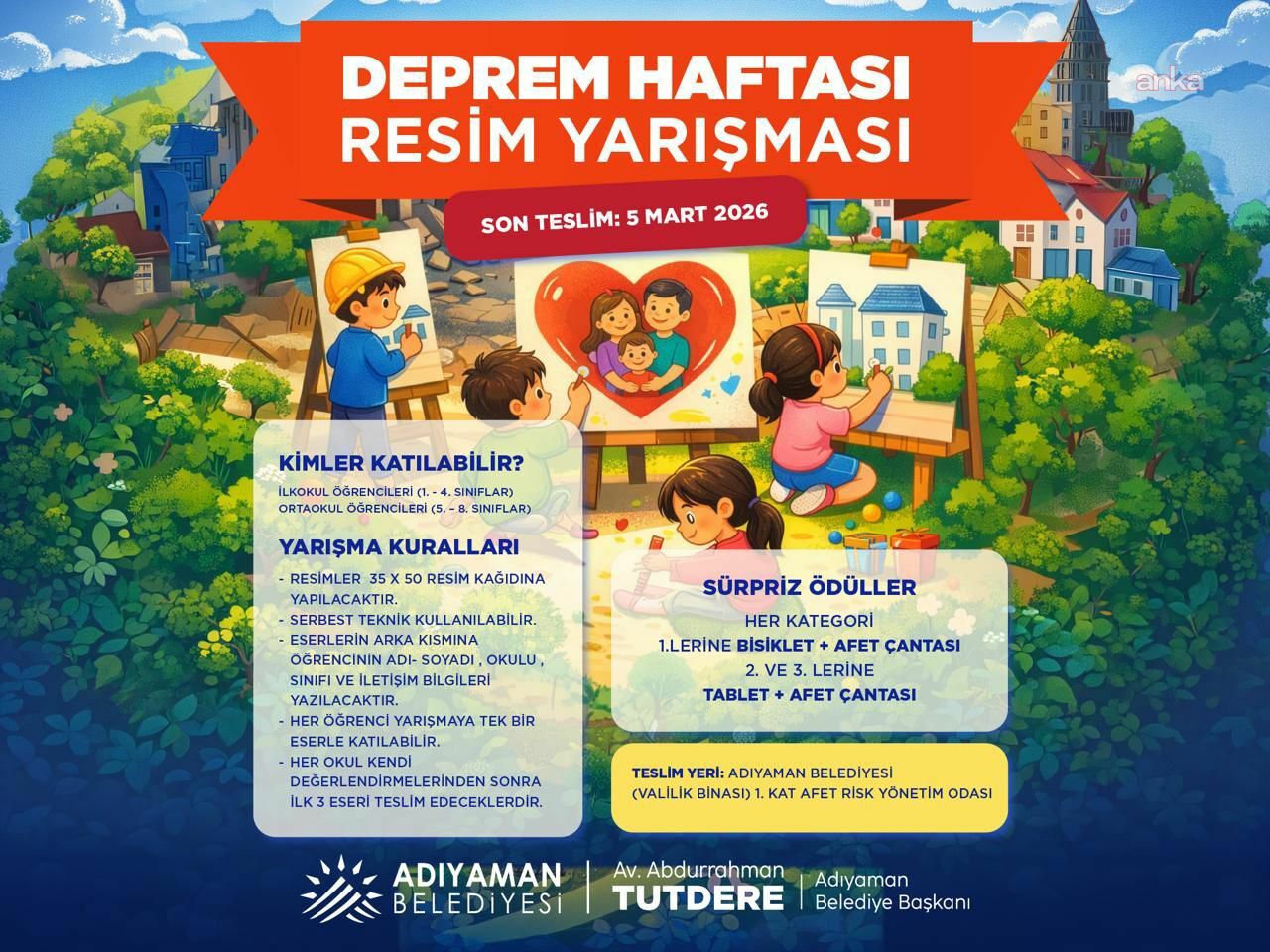Adıyaman Belediyesi’nden “Deprem Haftası”na özel ödüllü resim yarışması
