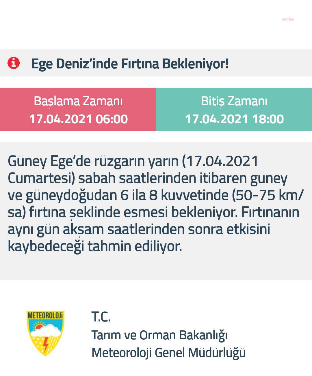METEOROLOJİ'DEN EGE DENİZİ İÇİN FIRTINA UYARISI