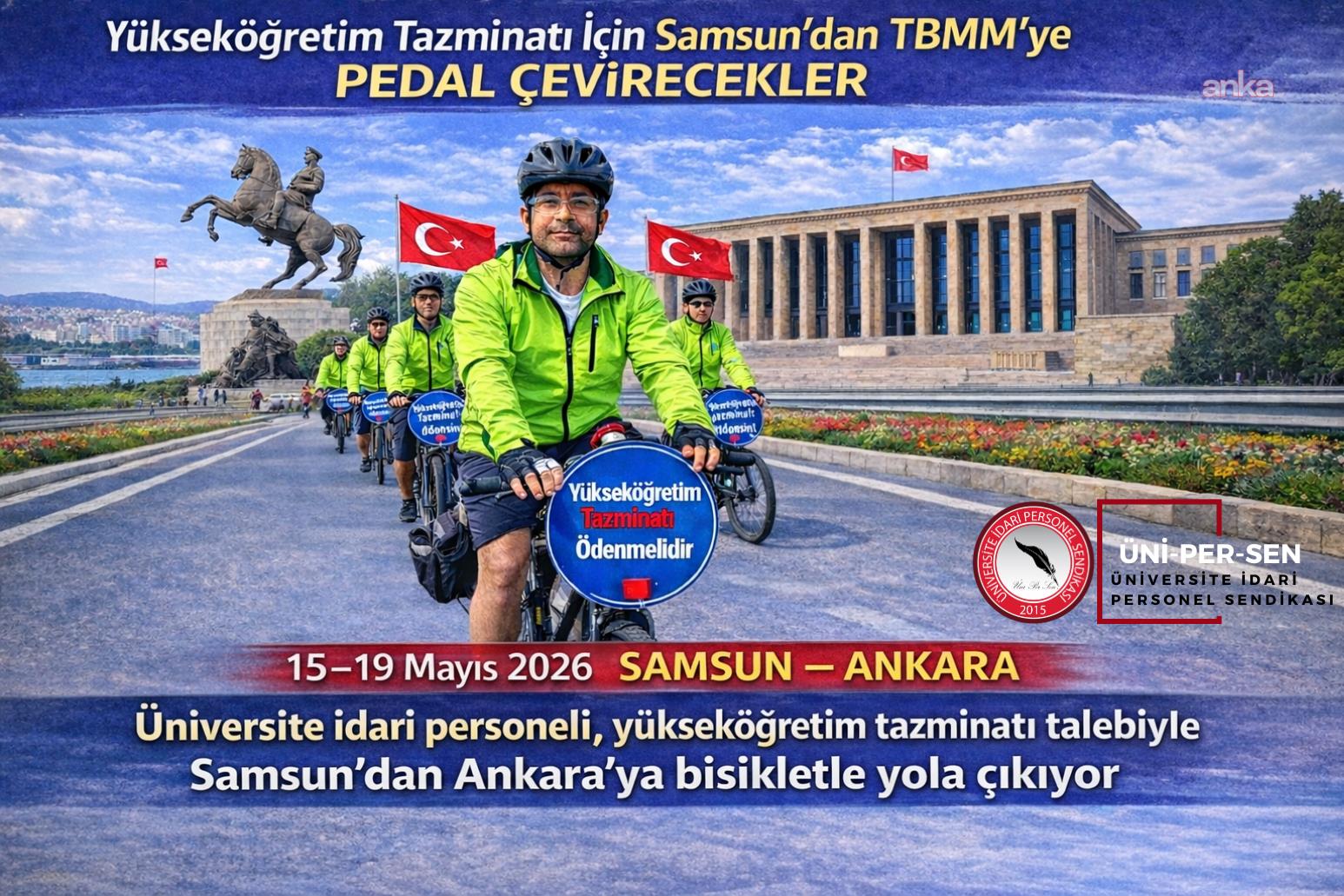 ÜNİPERSEN’den Samsun’dan TBMM’ye bisikletli eylem: “Yükseköğretim tazminatı için pedal çevireceğiz”