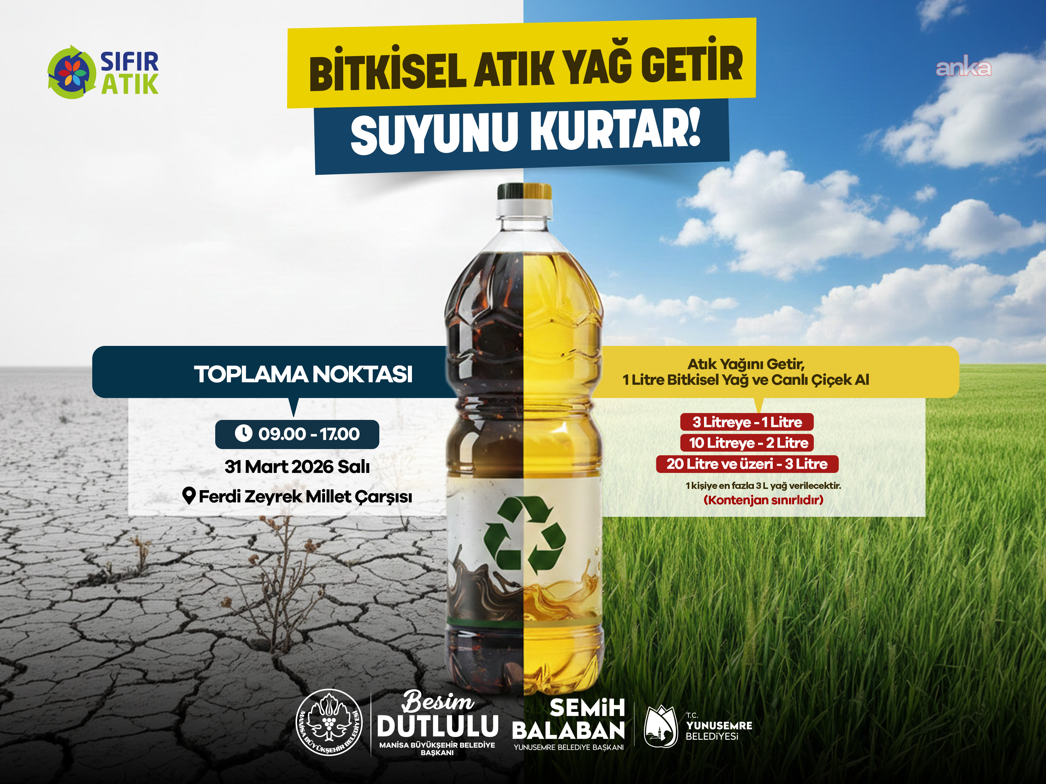 Manisa Büyükşehir Belediyesi'nden "Atık Yağını Getir, Suyunu Kurtar" kampanyası