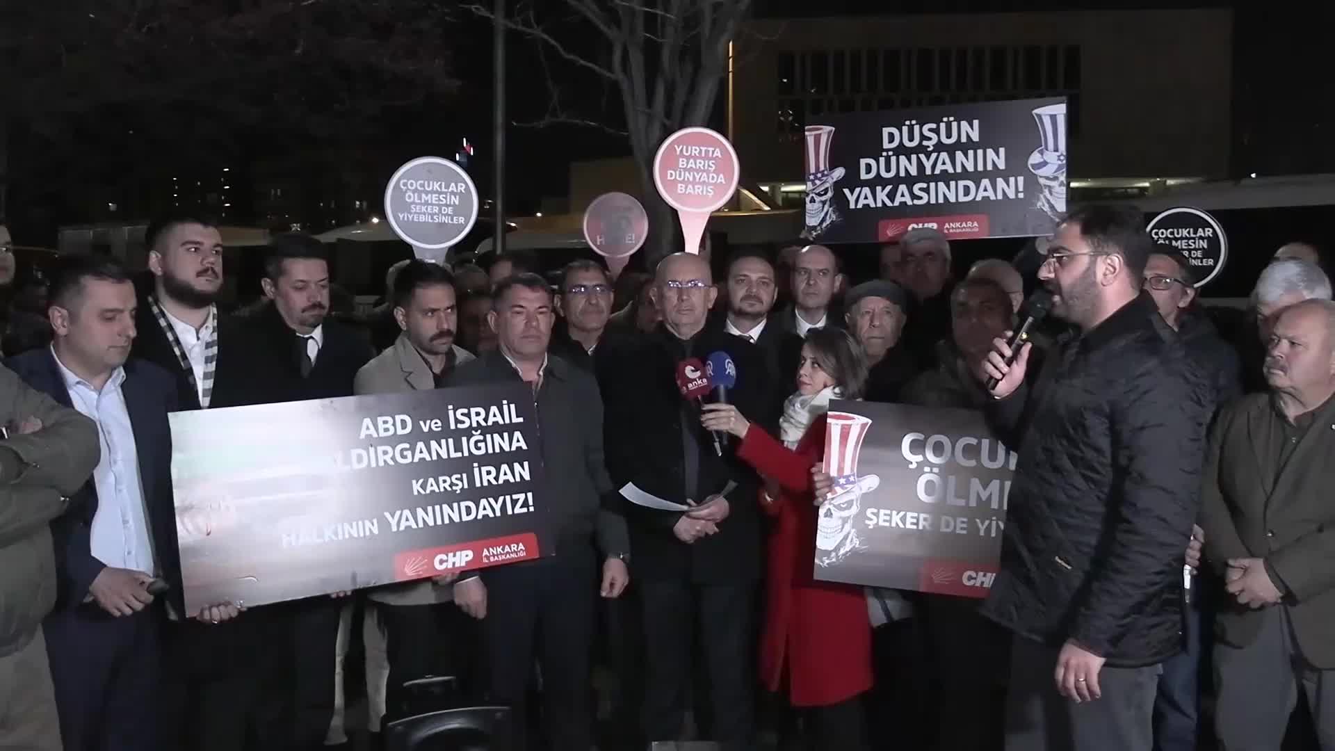CHP Ankara İl Örgütü'nden ABD Büyükelçiliği önünde eylem...Ümit Erkol: Bir an önce savaşın bitirilmesini, bölgemizde barışın hakim olmasını istiyoruz