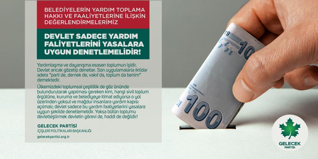 GELECEK PARTİSİ’İNDEN, YARDIM TOPLAMA KONUSUNDA “KANUN” UYARISI