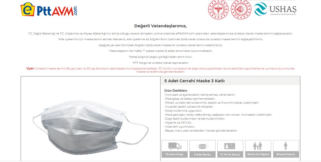 VATANDAŞA HAFTADA 5 ADET ÜCRETSİZ MASKE DAĞITILACAK