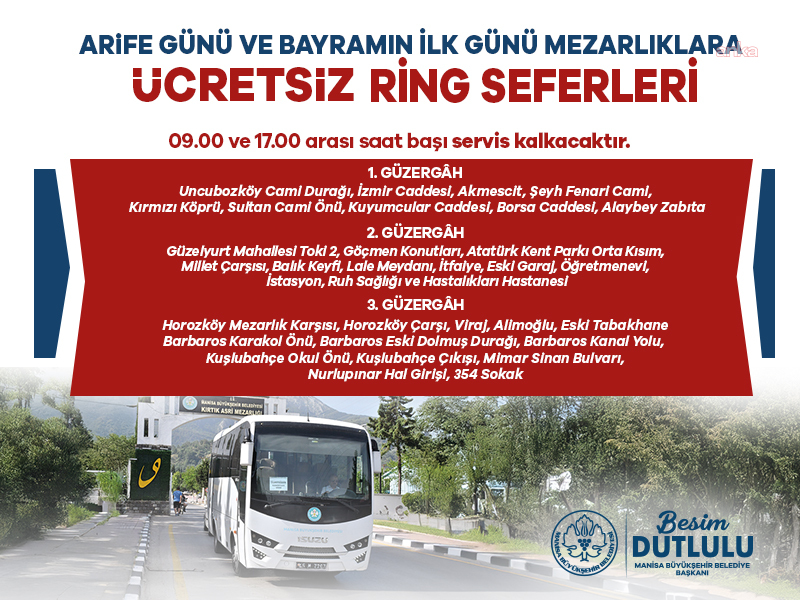 Manisa Büyükşehir’den Ramazan Bayramı’nda mezarlıklara ücretsiz ulaşım hizmeti