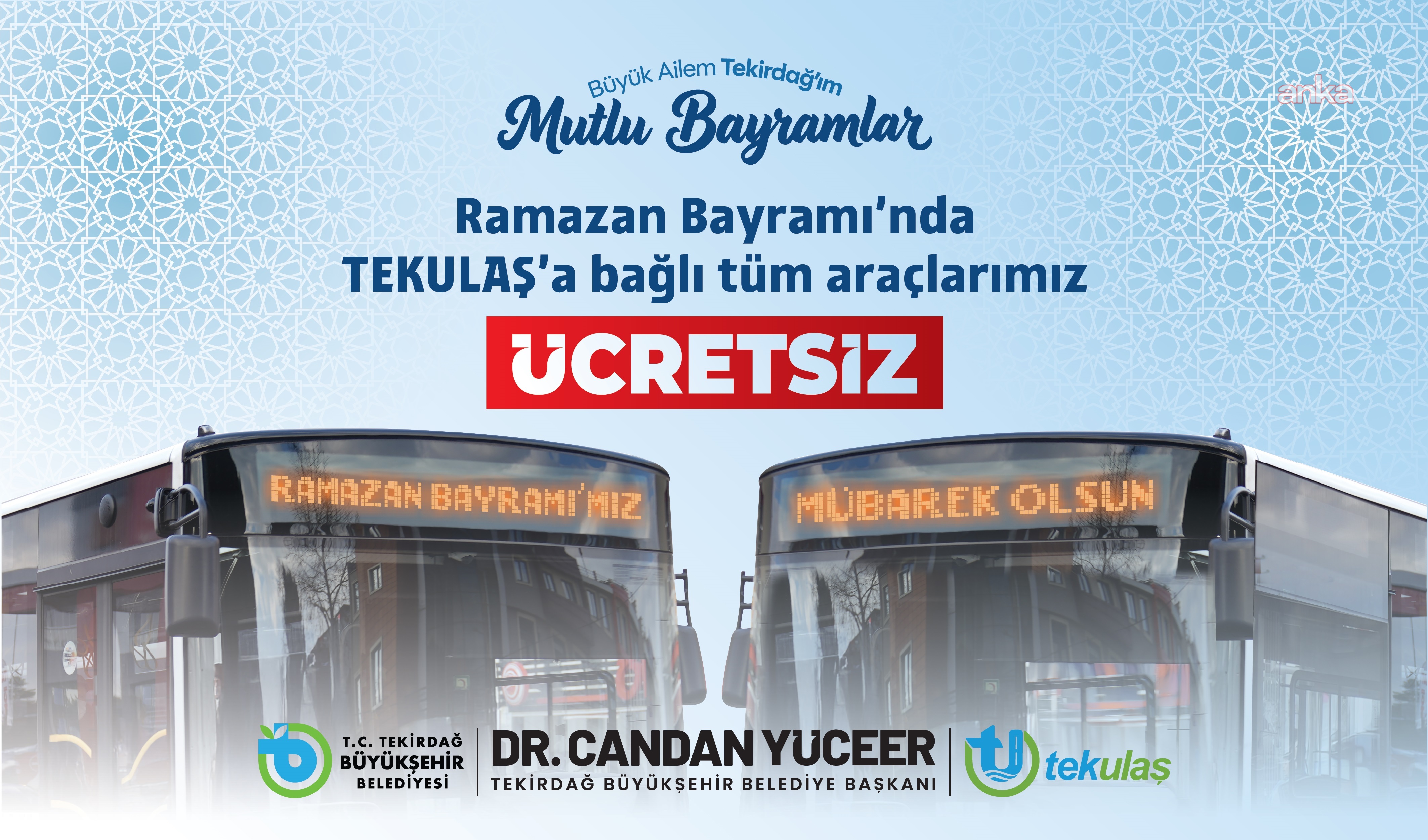 Tekirdağ’da bayram boyunca toplu taşıma ücretsiz olacak