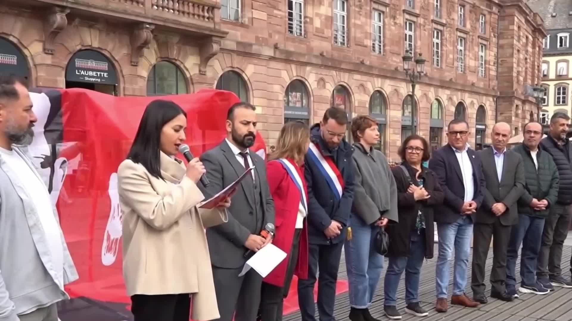 Ekrem İmamoğlu'nun tutukluluğunun birinci yılı, Fransa’nın Strazburg kentinde protesto edildi