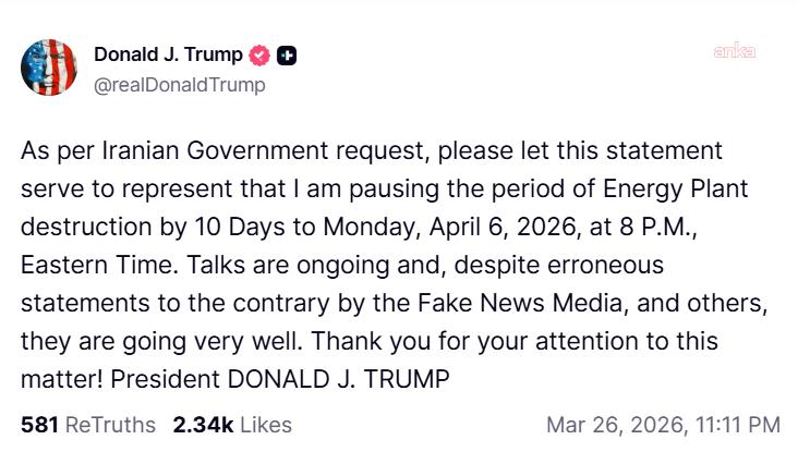 Trump'tan İran açıklaması: Enerji santralinin yıkımını 10 gün erteledik