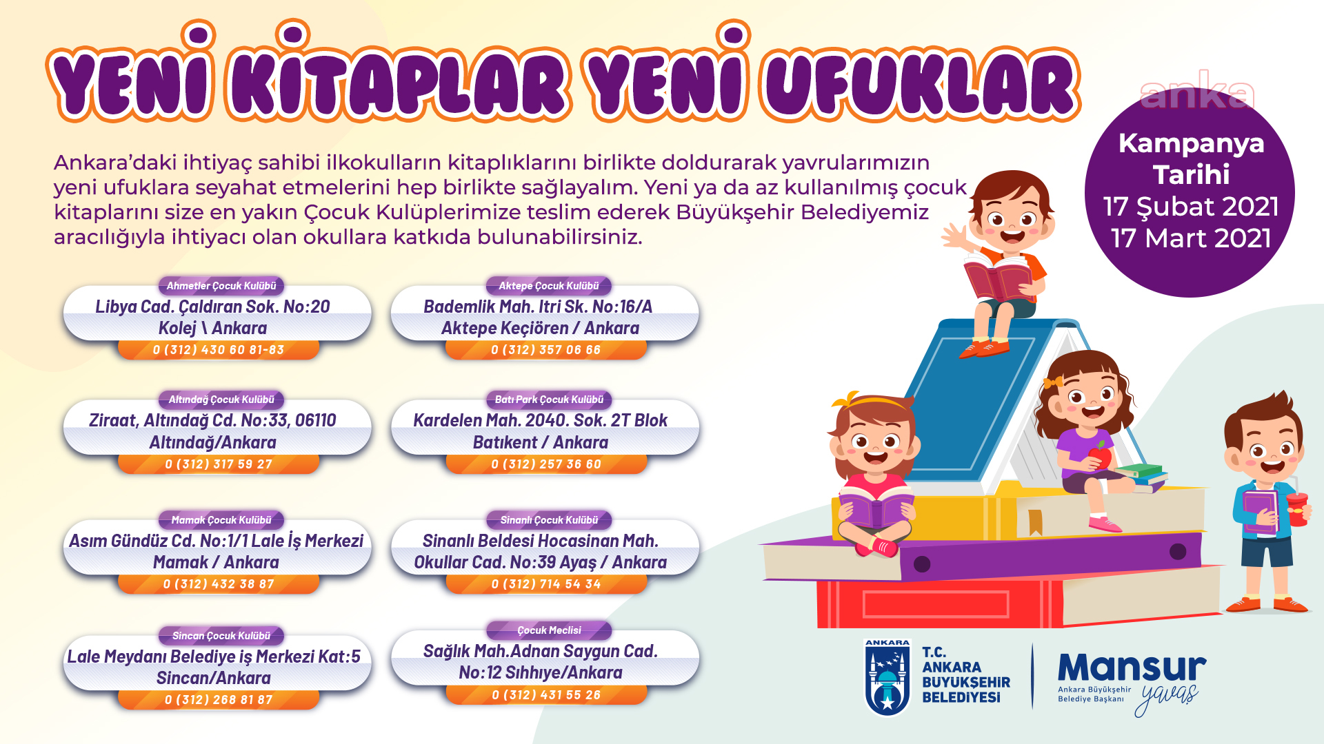 ANKARA BÜYÜKŞEHİR’DEN ÇOCUKLAR İÇİN KİTAP KAMPANYASI