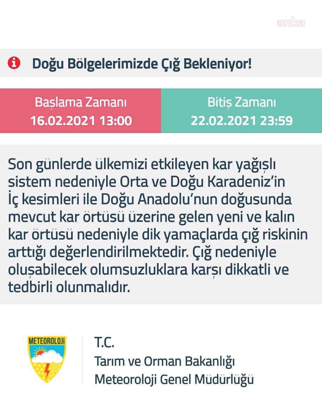 METEOROLOJİ'DEN ORTA VE DOĞU KARADENİZ İÇİN ÇIĞ UYARISI