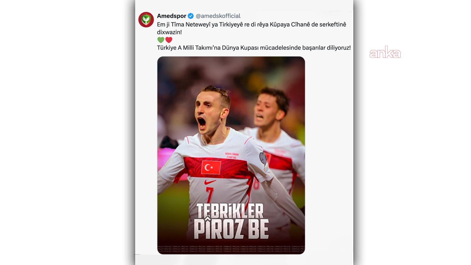 Amedspor A Milli Futbol Takımı'nı kutladı, tepki aldı