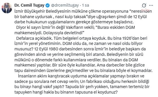 İzmir’de Meslek Fabrikası nöbeti… Cemil Tugay: “Tapuda bir şerh yokken, hangi hakla bu binanın tapusuna el koydunuz?”