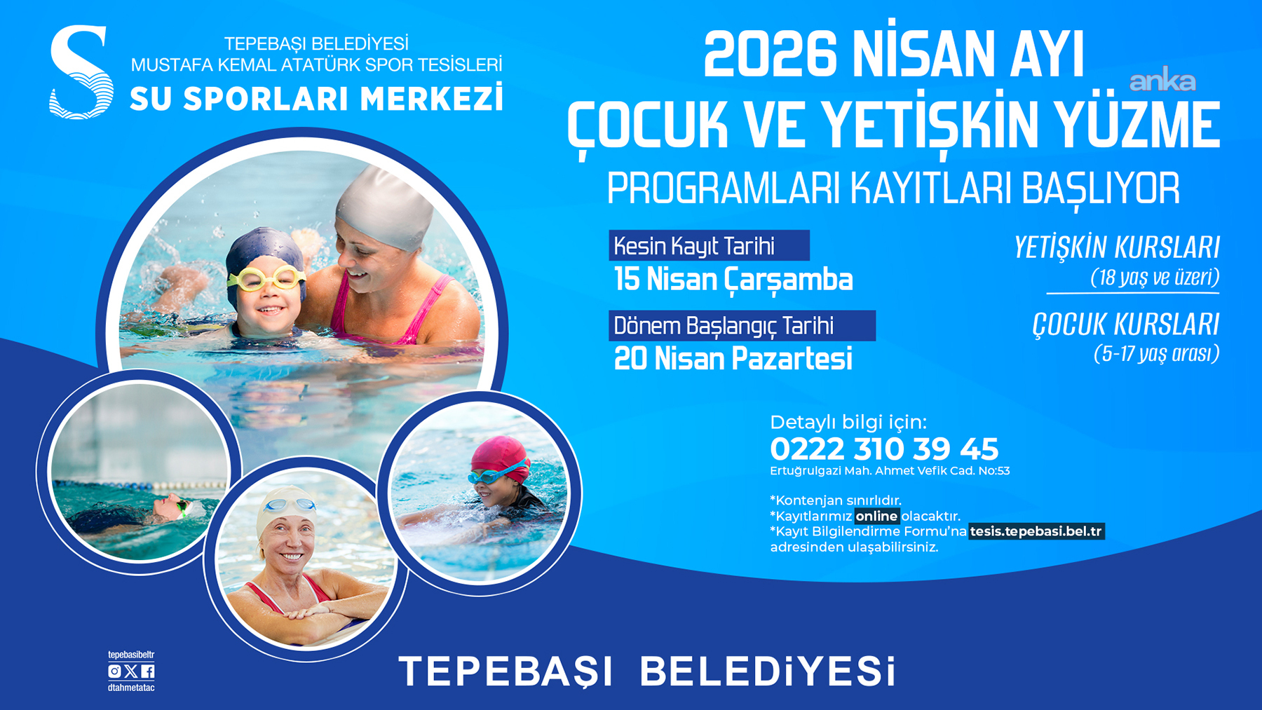 Tepebaşı Belediyesi'nin yeni dönem yüzme kursu için kayıtlar başlıyor
