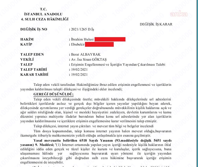 BERAT ALBAYRAK "UNUTULMA HAKKI"NI KULLANDI, CHP'Lİ ÖZTRAK'IN SÖZLERİNE ERİŞİM ENGELİ GETİRTTİ