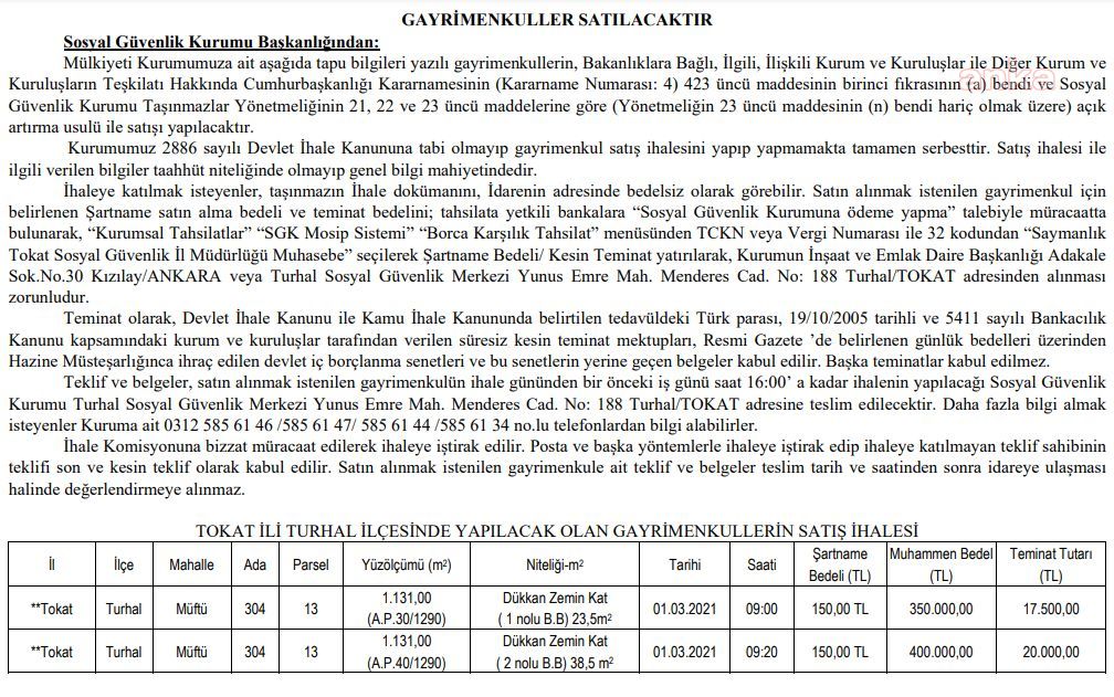 BÜTÇE AÇIĞIYLA GÜNDEME GELEN SGK’DAN 8,3 MİLYON LİRALIK SATIŞ