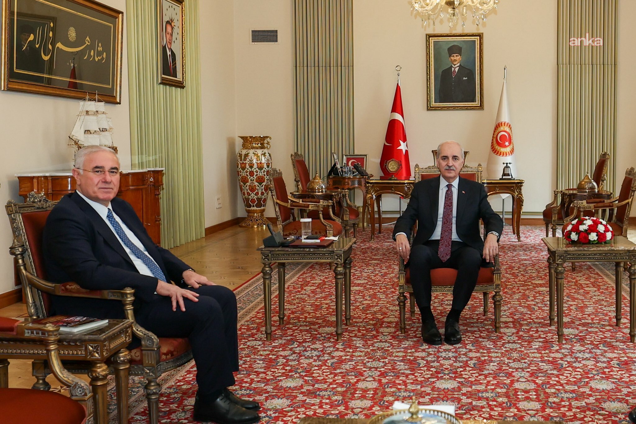 TBMM Başkanı Numan Kurtulmuş, Kamu Başdenetçisi Mehmet Akarca ile Kamu Denetçisi Fatma Benli Yalçın’ı kabul etti