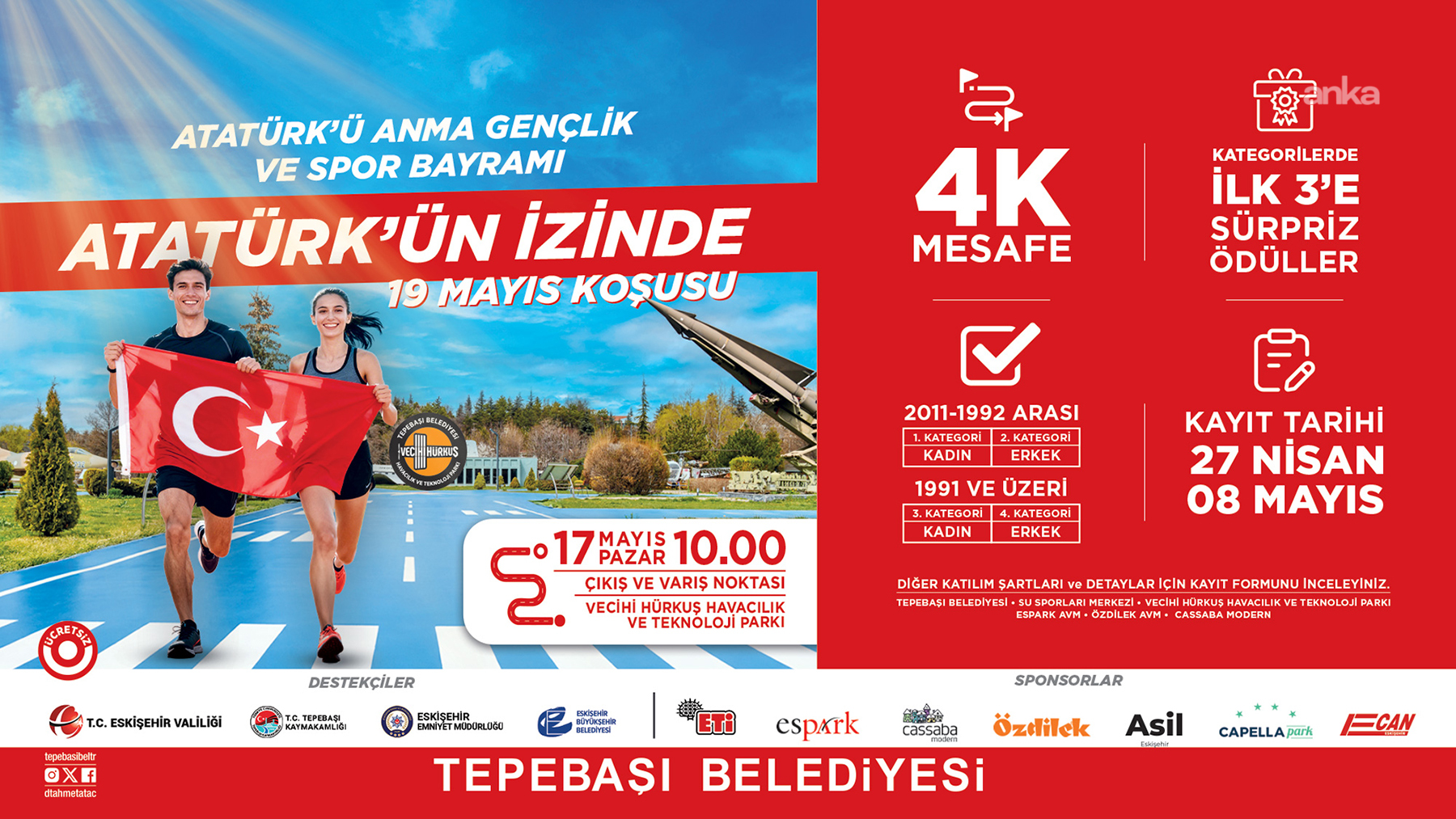 Tepebaşı’nda “Atatürk’ün İzinde 19 Mayıs Koşusu” için kayıtlar sürüyor