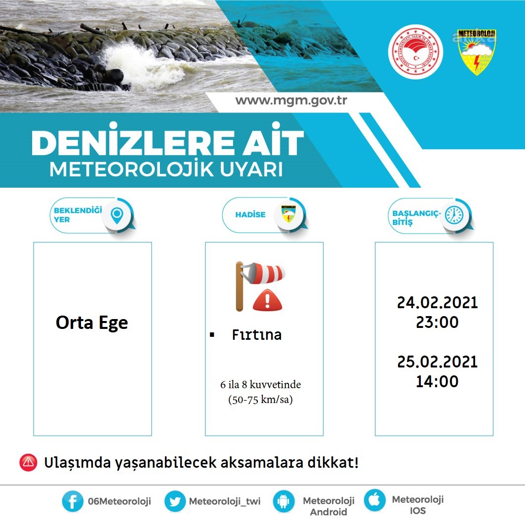 METEOROLOJİ'DEN ORTA EGE İÇİN FIRTINA UYARISI