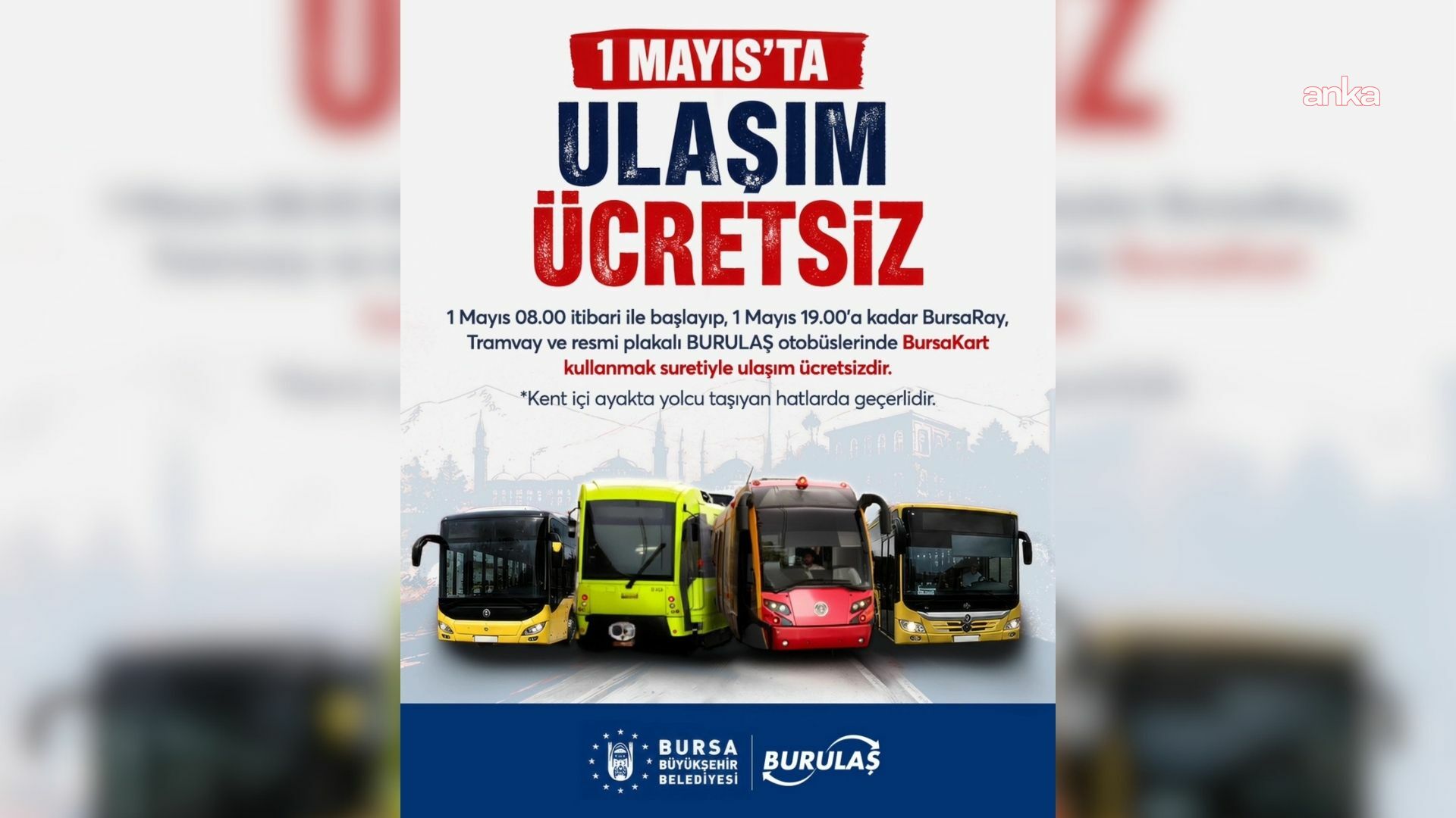 Bursa'da 1 Mayıs'ta ulaşım ücretsiz olacak