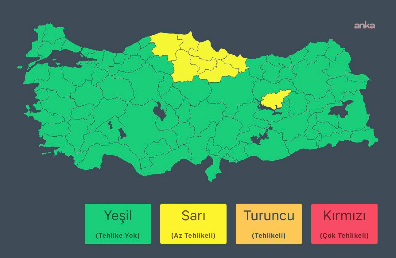 İçişleri Bakanlığı'ndan Orta Karadeniz ve Tunceli için kuvvetli yağış uyarısı