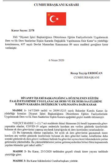 KUR’AN KURSU ÖĞRETİCİLERİNE EK DERS ÖDEMESİ YAPILACAK