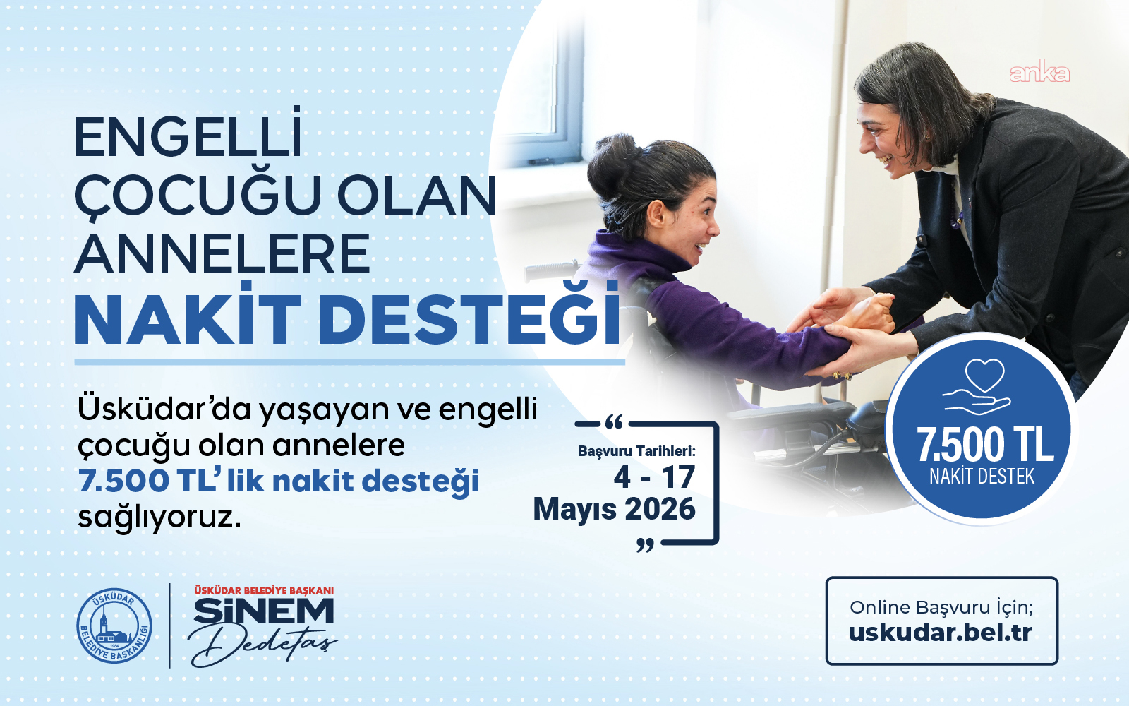 Üsküdar Belediyesi'nden özel gereksinimli çocuğu olan annelere 7 bin 500 TL nakdi destek