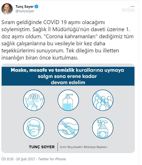 TUNÇ SOYER, KORONAVİRÜS AŞISI OLDU
