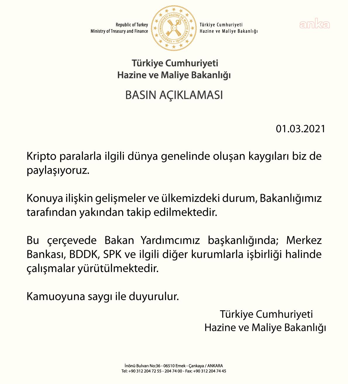 MALİYE BAKANLIĞI KRİPTO PARALARLA İLGİLİ "KAYGILIYIZ" AÇIKLAMASI YAPTI