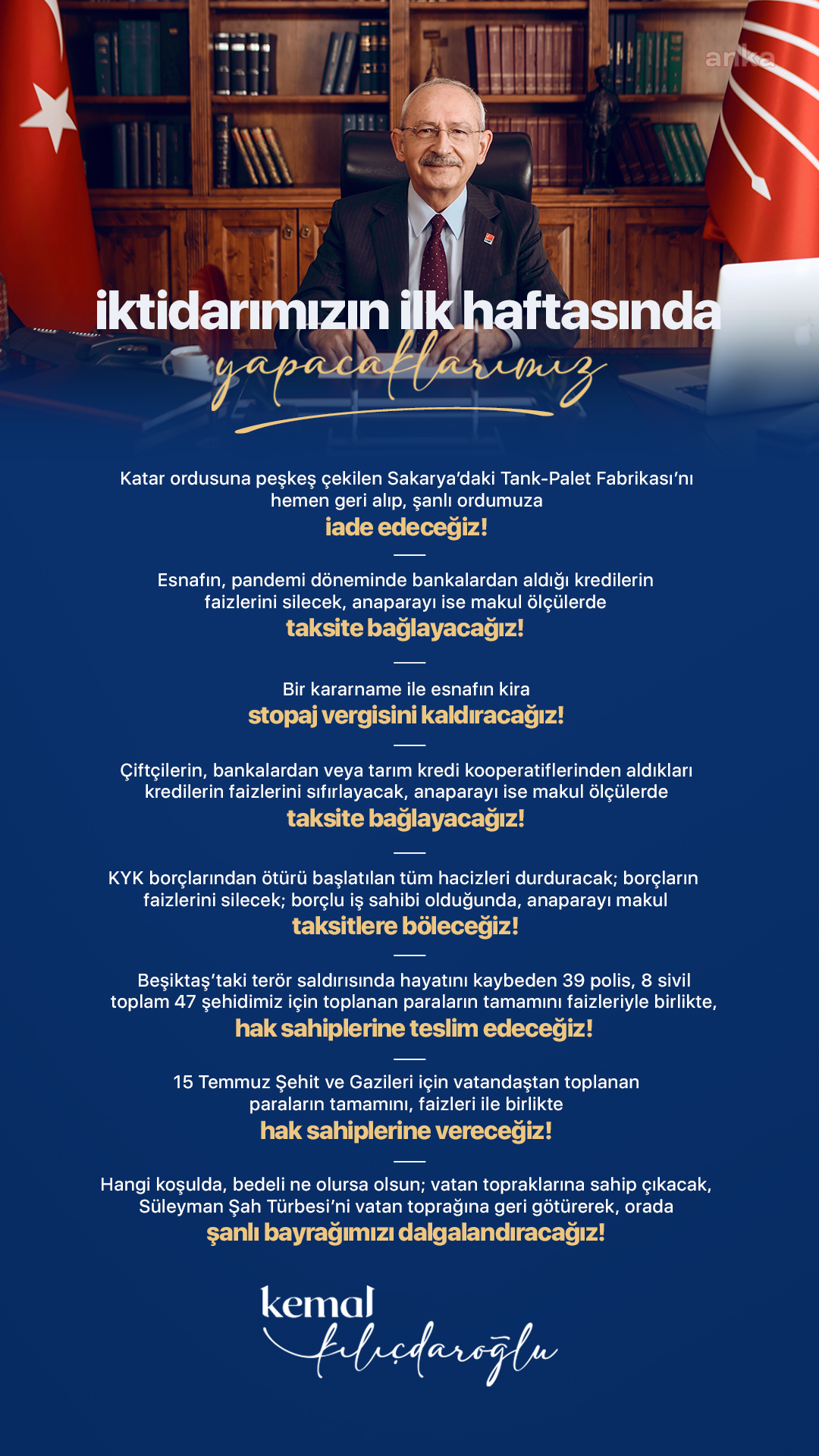 KILIÇDAROĞLU, CHP İKTİDARININ İLK HAFTASINDA YAPILACAK İCRAATI AÇIKLADI