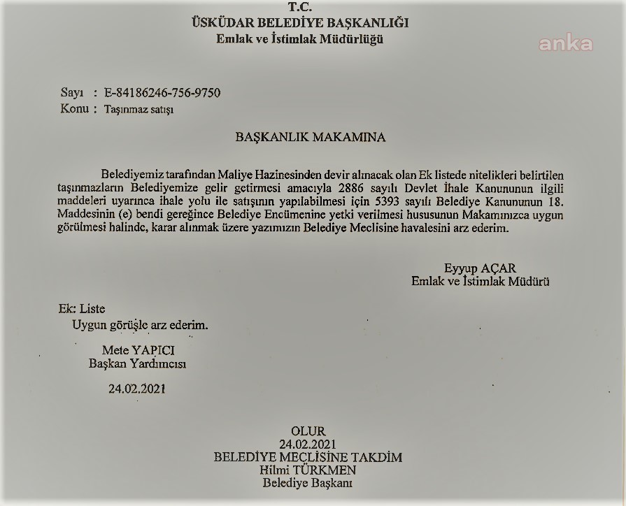 AKP’Lİ BELEDİYE, HENÜZ DEVRALMADIĞI HAZİNE ARAZİSİNİ SATMAK İÇİN YETKİ İSTEDİ