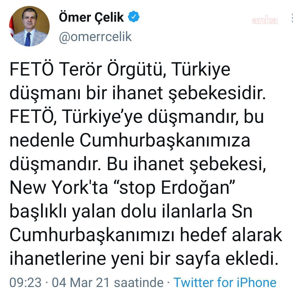 AKP SÖZCÜSÜ ÇELİK: FETÖ İHANETLERİNE BİR YENİ SAYFA EKLEDİ
