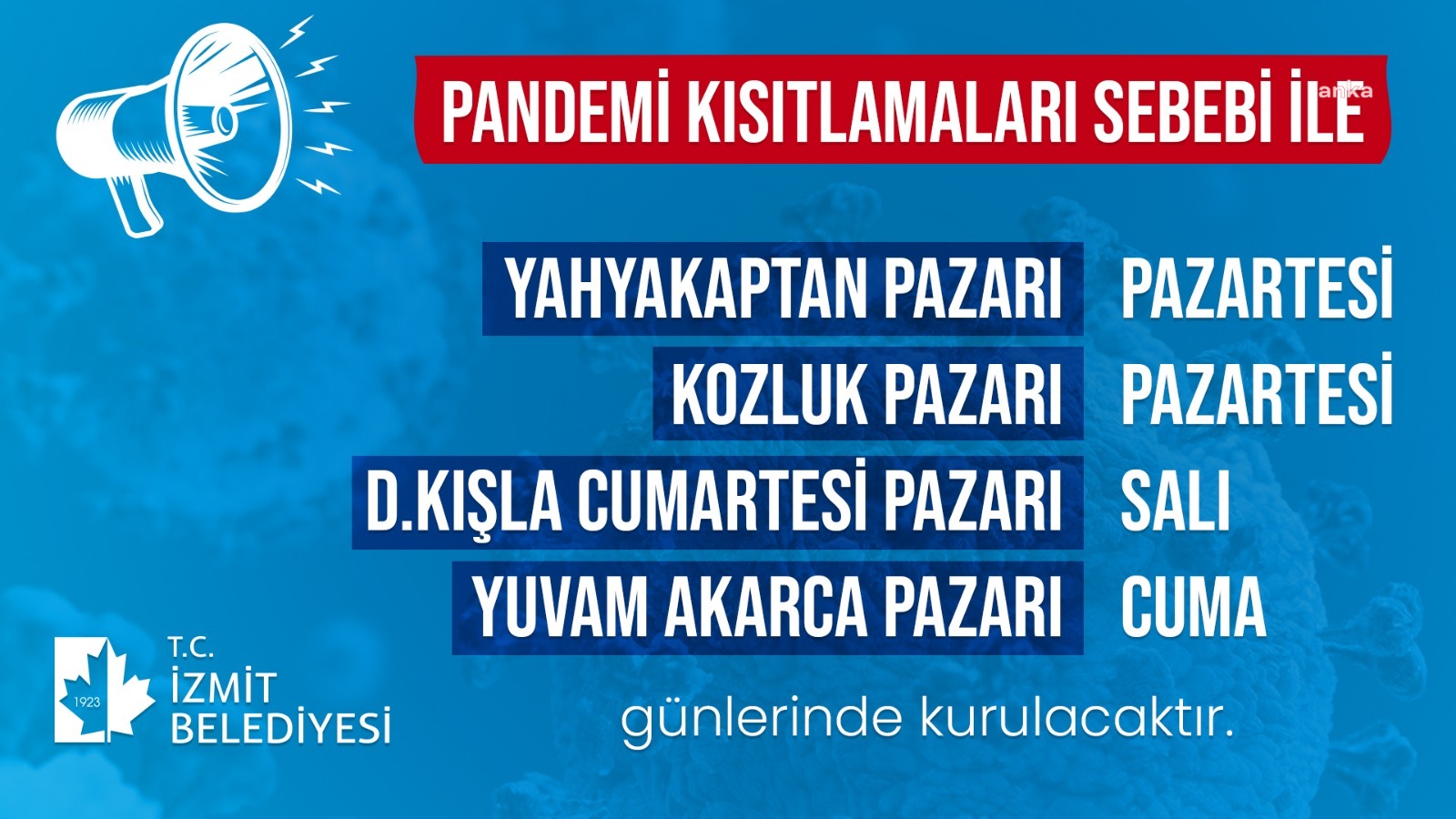 İZMİT'TE SEMT PAZARLARININ GÜNÜ DEĞİŞTİ