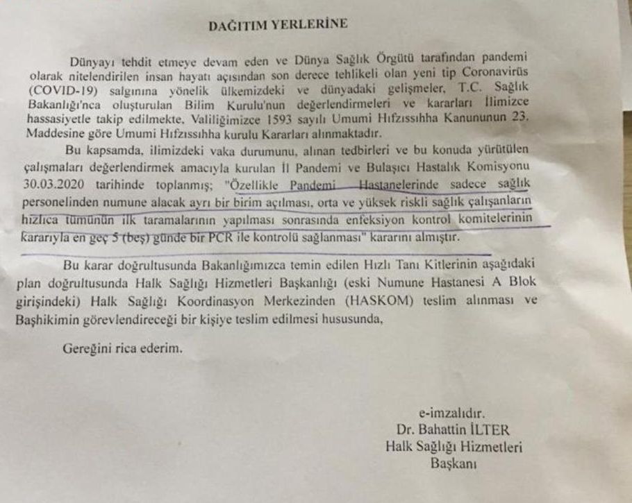 ANKARA’DAKİ SAĞLIKÇILAR 5 GÜNDE BİR TESTTEN GEÇİRİLECEK