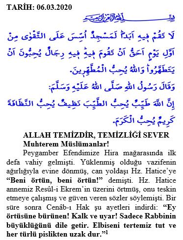 DİYANET’TEN KORONAVİRÜS HUTBESİ