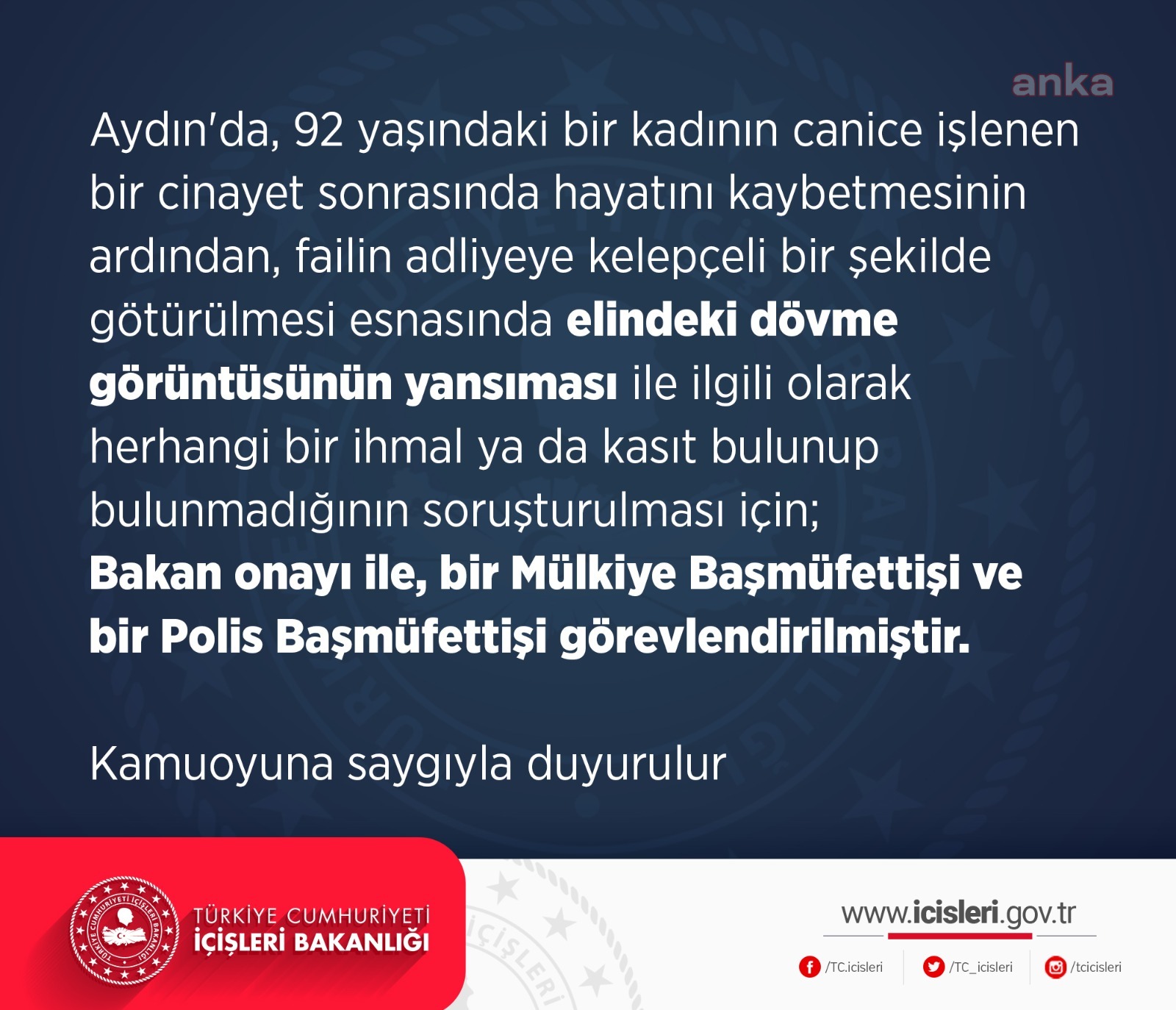 İÇİŞLERİ BAKANLIĞI: "FAİLİN ELİNDEKİ DÖVME GÖRÜNTÜSÜNÜN YANSIMASI SORUŞTURULUYOR"